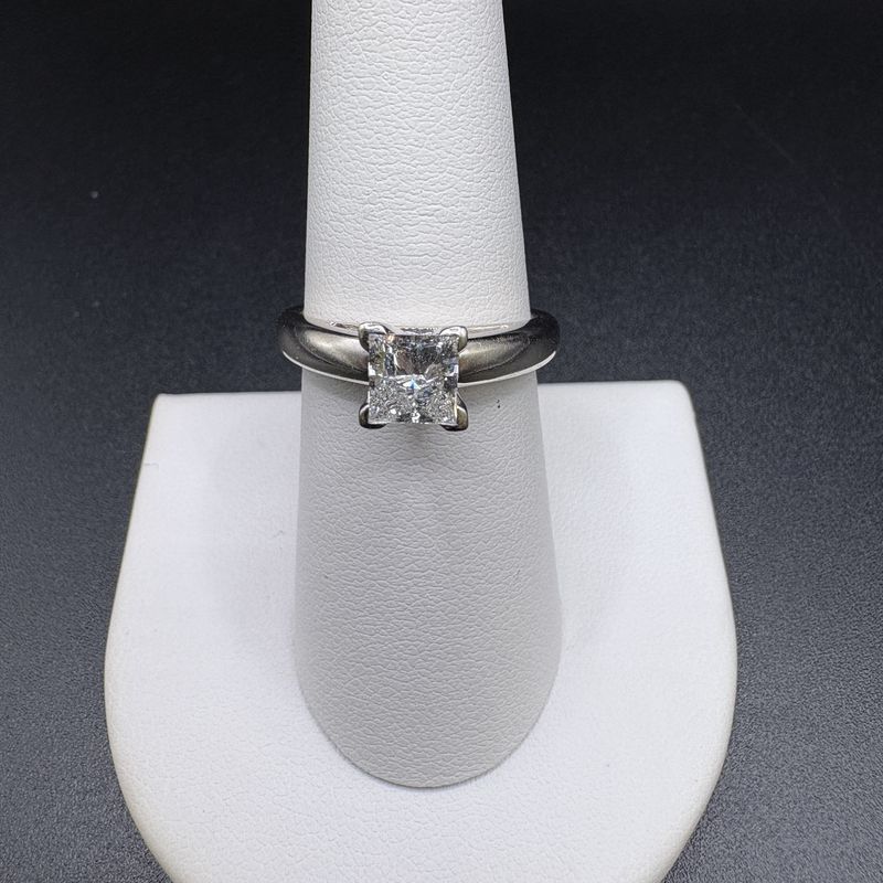 14KW 0.96CT PRINCESS CUT, i1, G-COLOR, CATHEDRAL BAND, SIZE 7, 5.5G