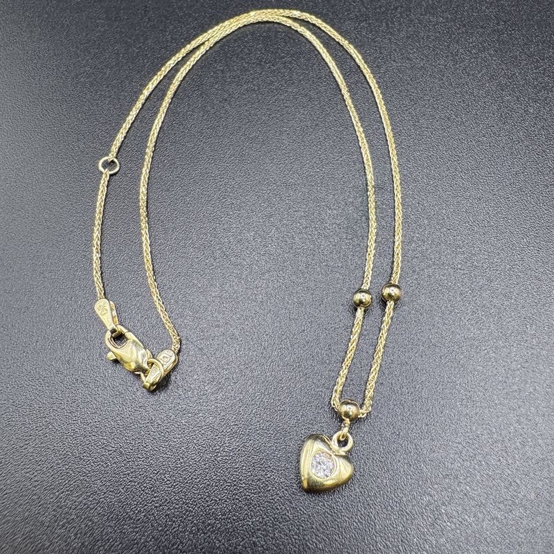 10KY WHEAT ANKLET, TWO STATION BEADS AND HEART CHARM, 10 +1 INCHES LONG ADJUSTABLE,, 1.52G