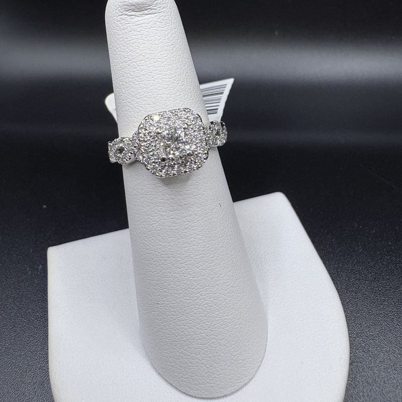 14K 1CTW VERA WANG PRINCESS DBL HALO ENGAGEMENT RING RING