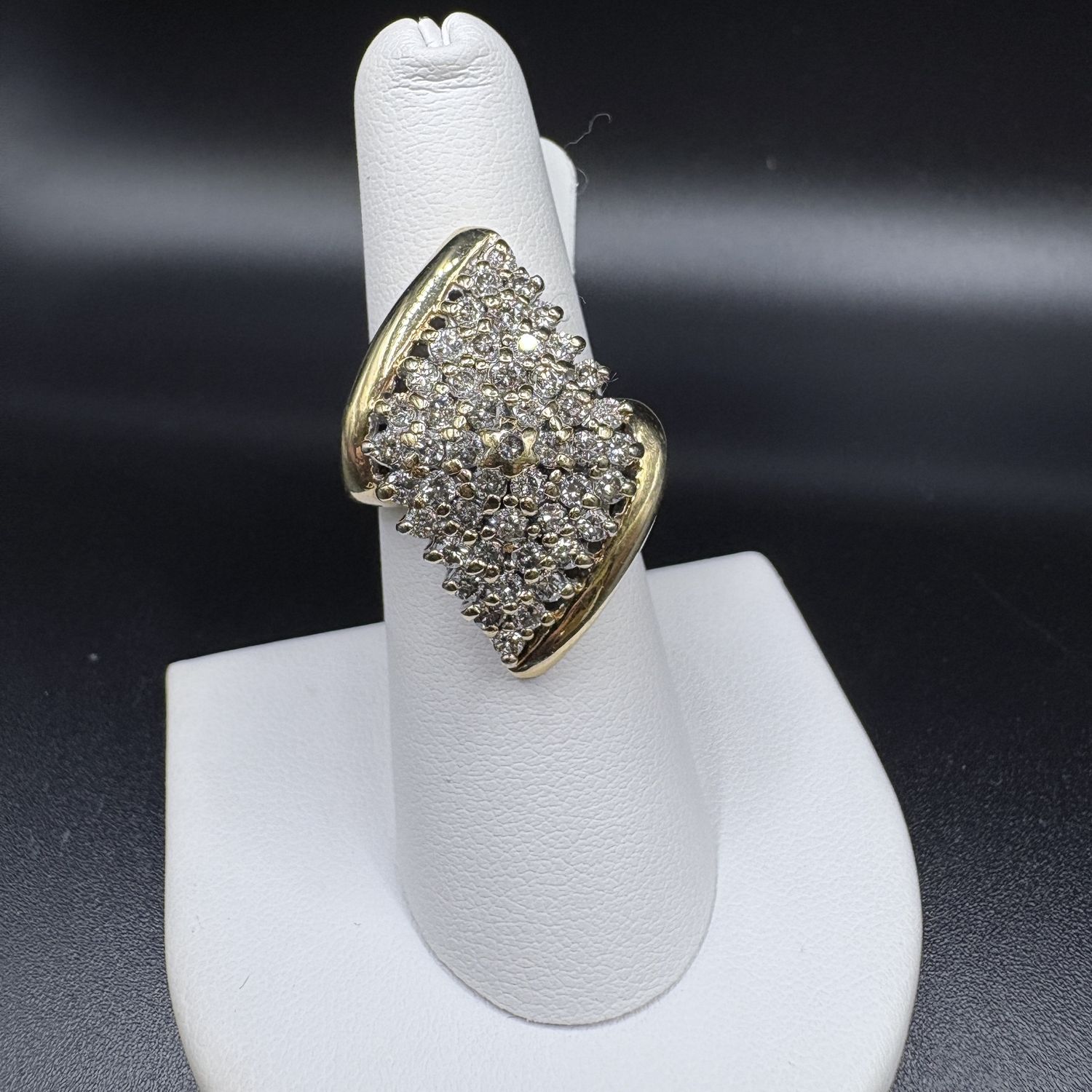 10K APROX 1.5CT  NATURAL  DIAMOND BYPASS WATERFALL RING, SIZE 7, 10G