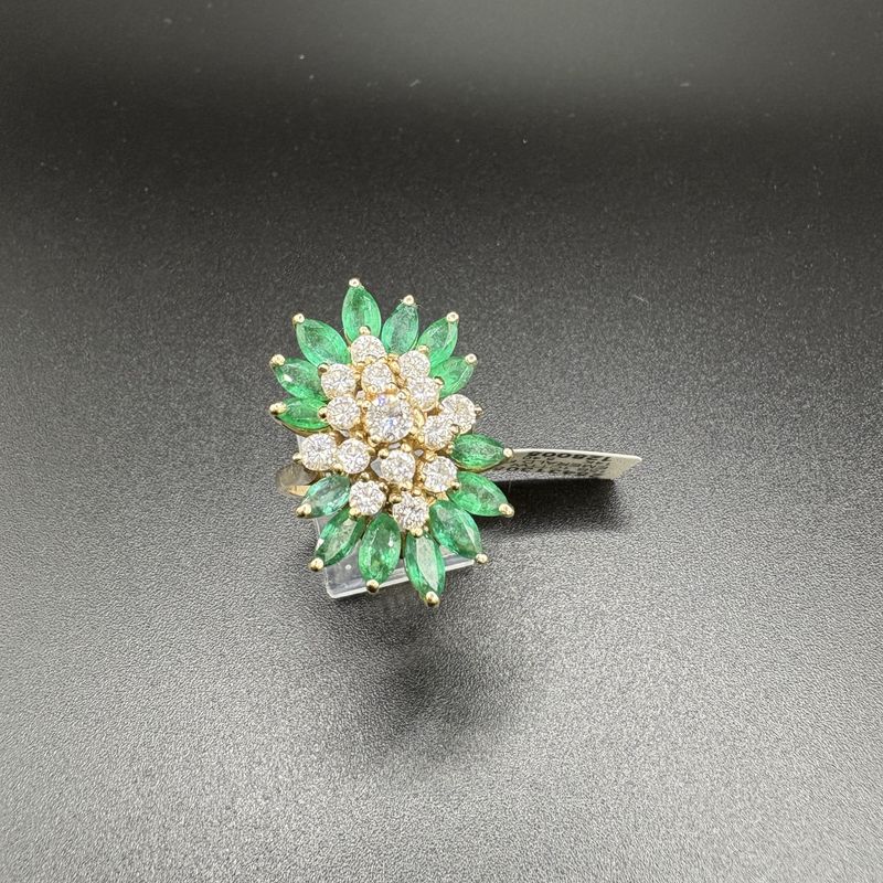 14K 1.25 CTW DIAMOND, 3.56CT EMERALD RING,  SIZE 8,8.52G