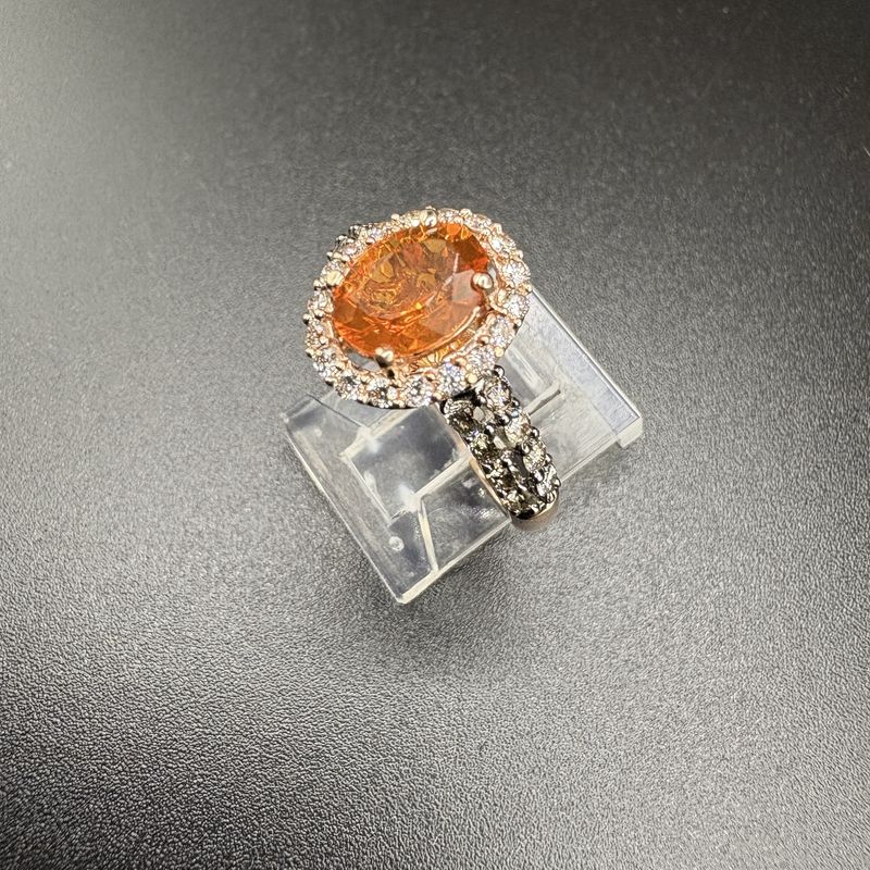 14K ROSE GOLD LEVIAN FIRE OPAL, WHITE AND CHAMPAGNE DIAMONDS, SIZE 7, 4.04G