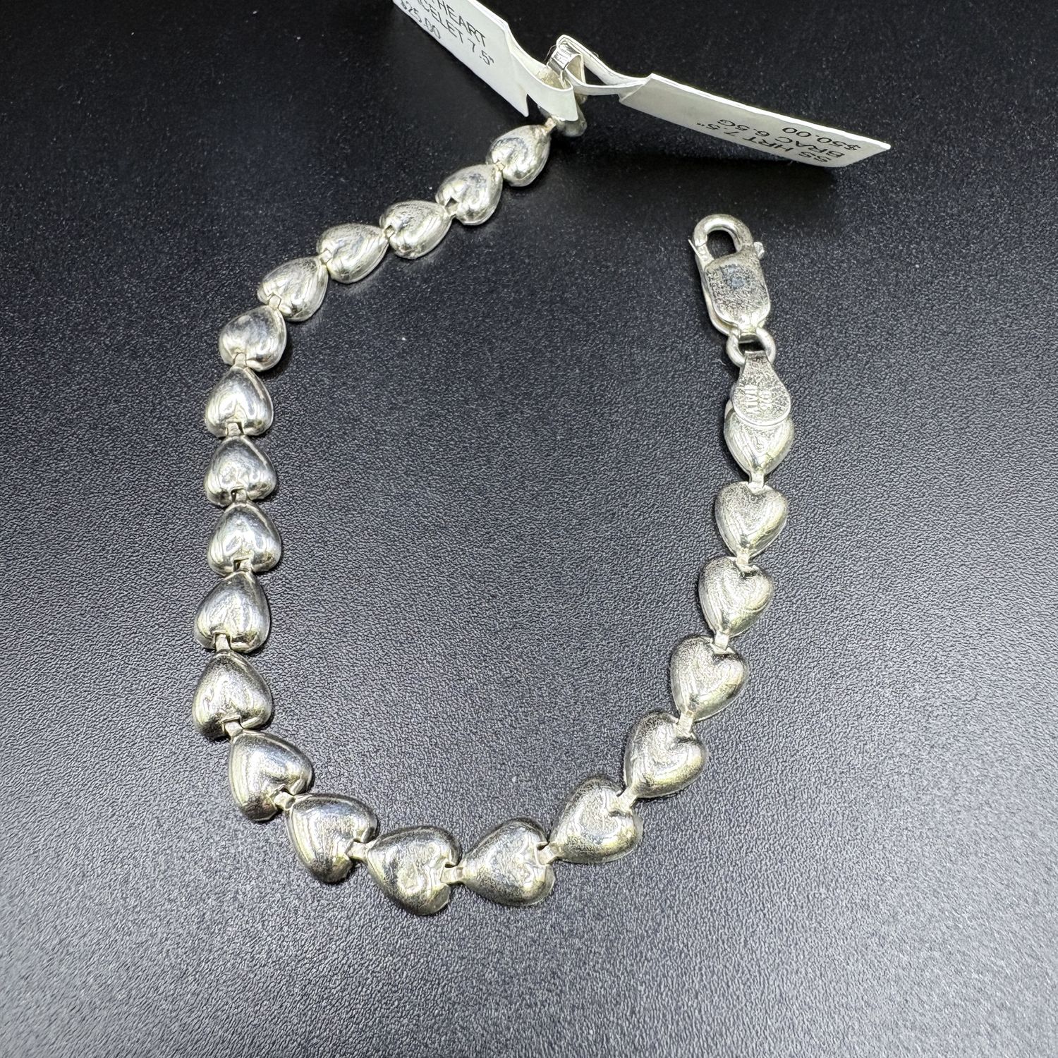 STERLING SILVER HEART BRACELET 7.5"