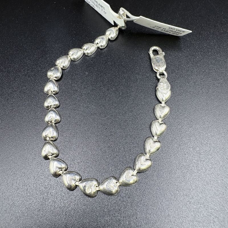 STERLING SILVER HEART BRACELET 7.5"