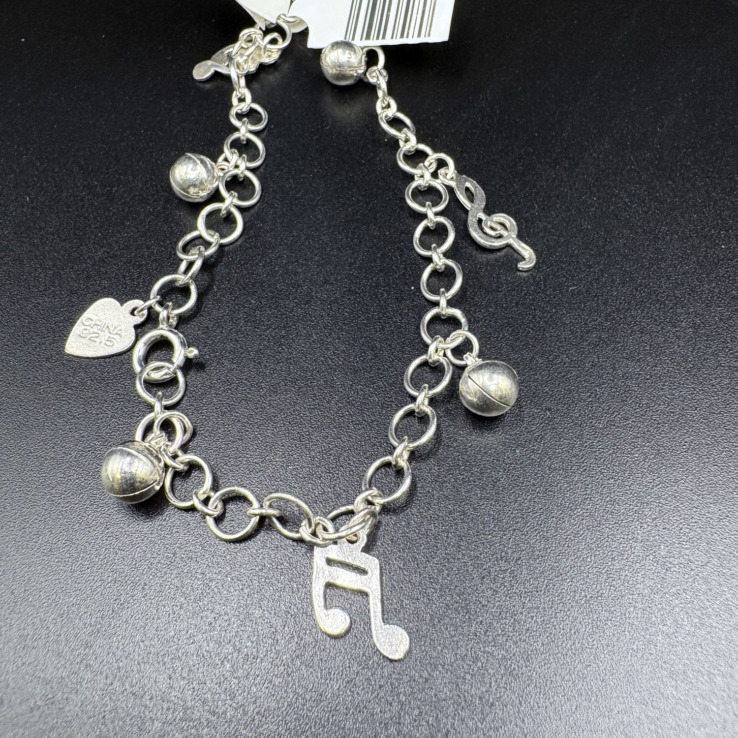 STERLING SILVER MUSIC CHARM BRACELET 8"