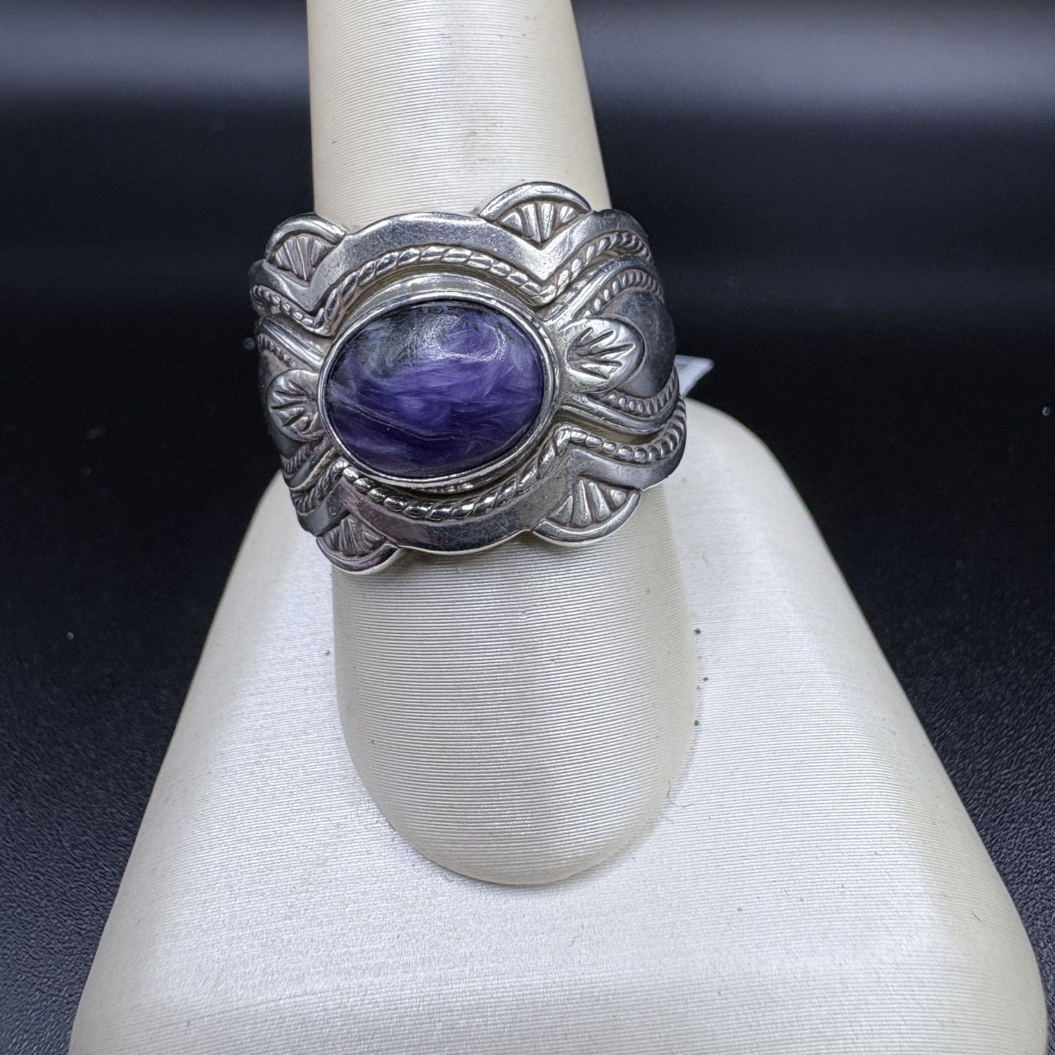 STERLING SILVER 3 RING CHAROITE SIZE 8.5