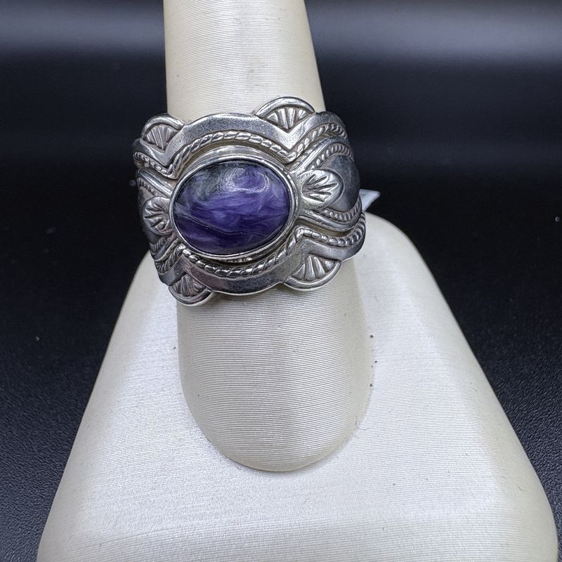 STERLING SILVER 3 RING CHAROITE SIZE 8.5