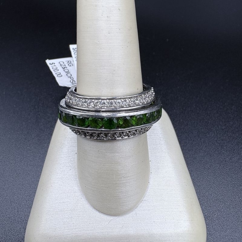 STERLING SILVER DIOPSIDE  &amp; CZ SPINNER RING SIZE 8