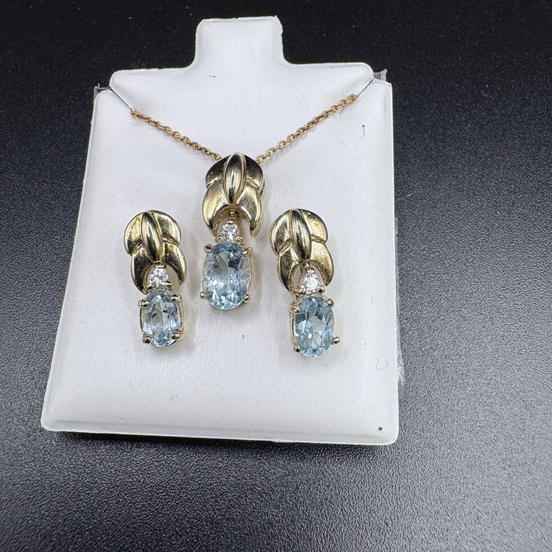 STERLING SILVER GOLD PLATED BLUE TOPAZ SET