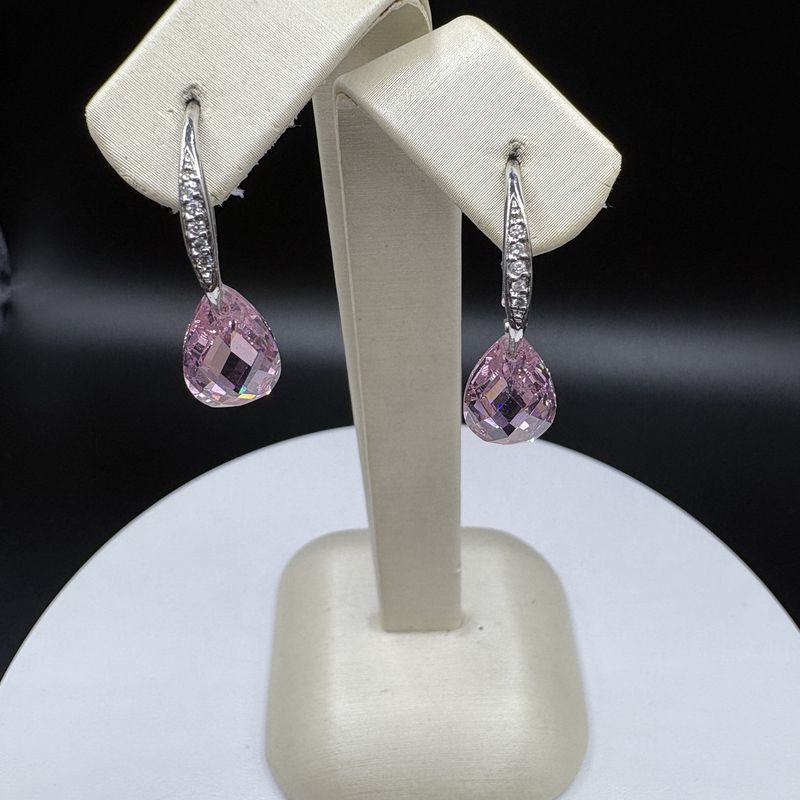 STERLING SILVER PINK ICE DANGLE EARRINGS
