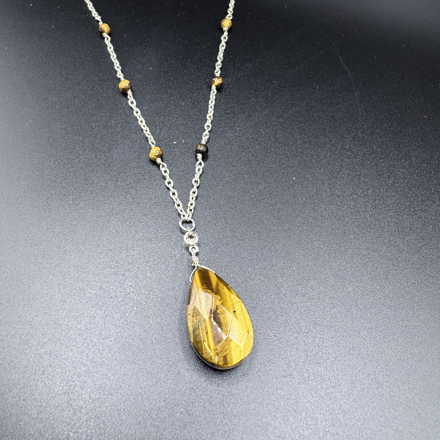 STERLING SILVER TIGERS EYE NECKLACE 16+2"