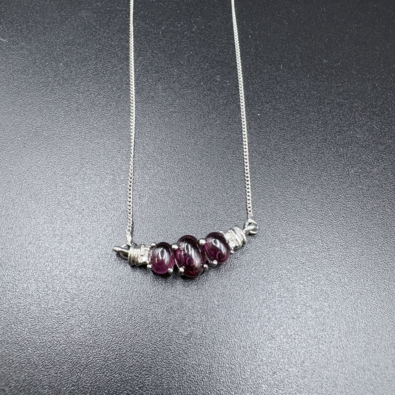 STERLING SILVER THREE GARNET PENDANT AND CHAIN18"