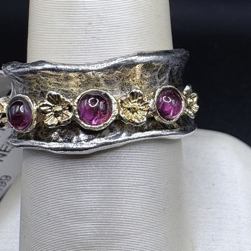 STERLING SILVER RUBY TWO TONE SPINNER BAND SIZE 7