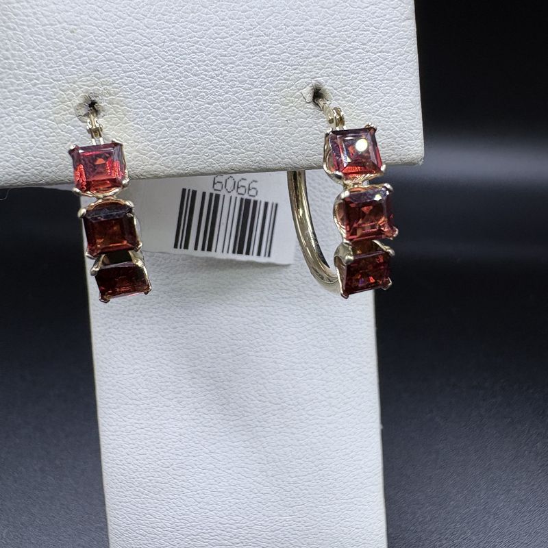 14K GARNET HOOP EARRINGS