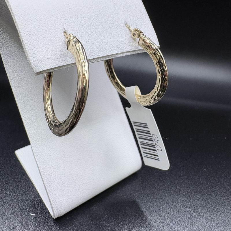 14K DIAMOND CUT 1&quot; ROUND HOOP