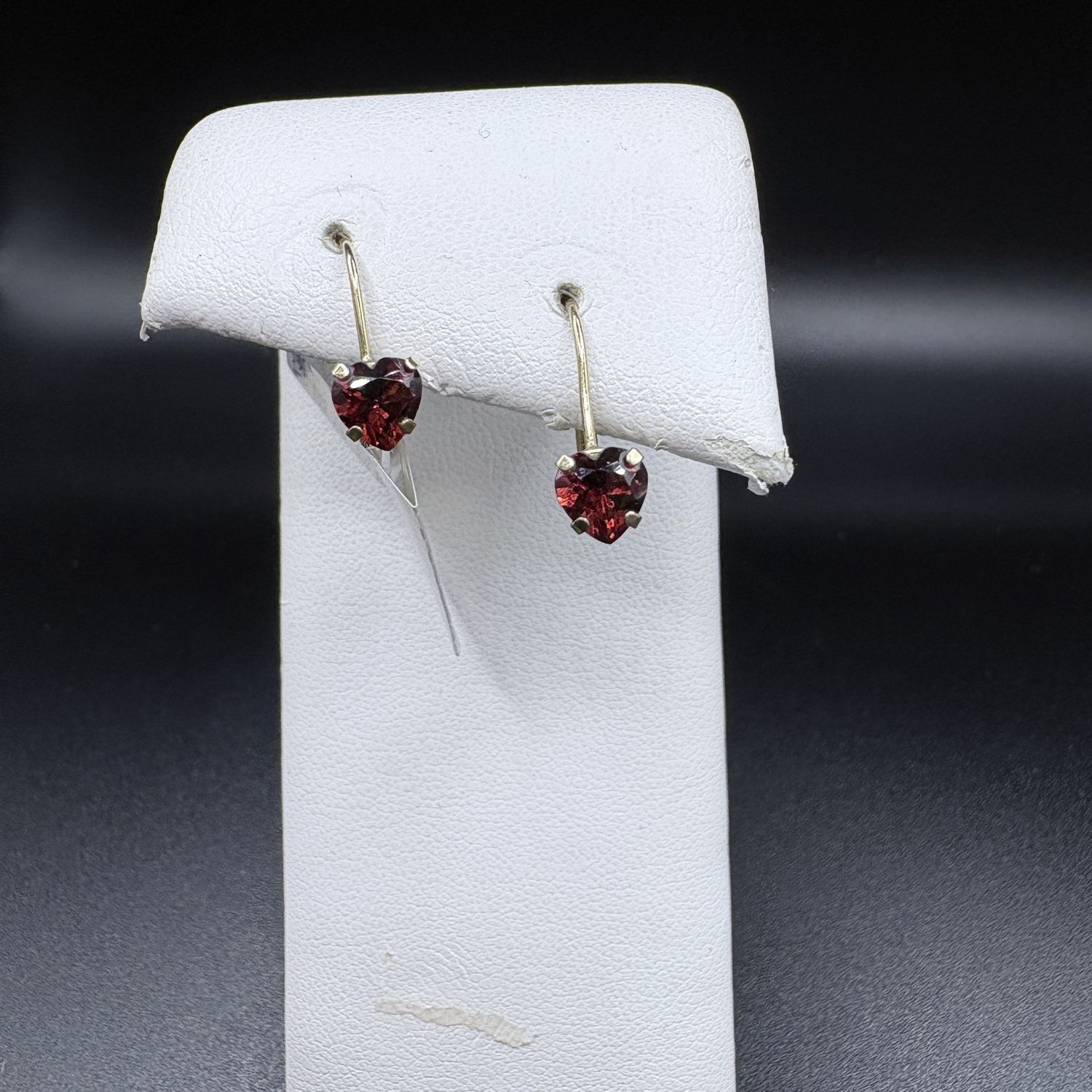 10K GARNET HEART DANGLE EARRINGS