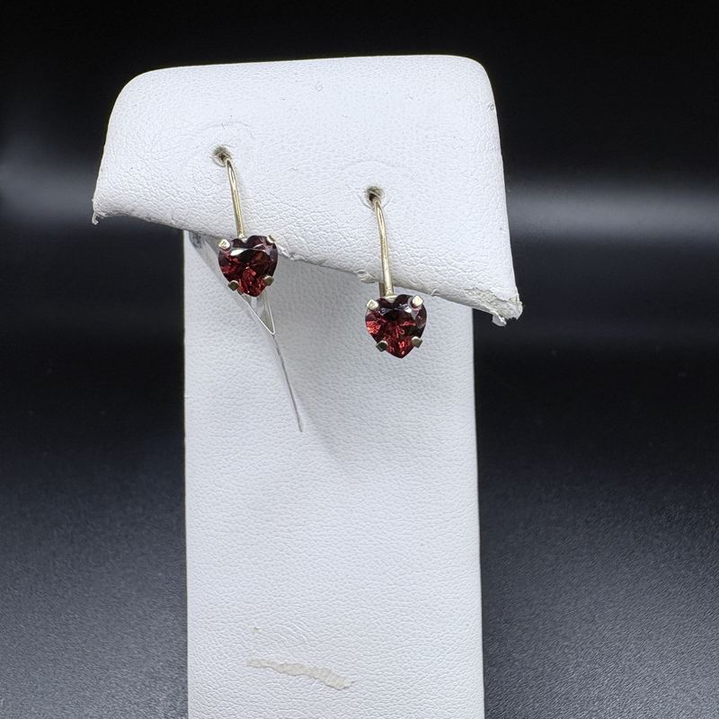 10K GARNET HEART DANGLE EARRINGS