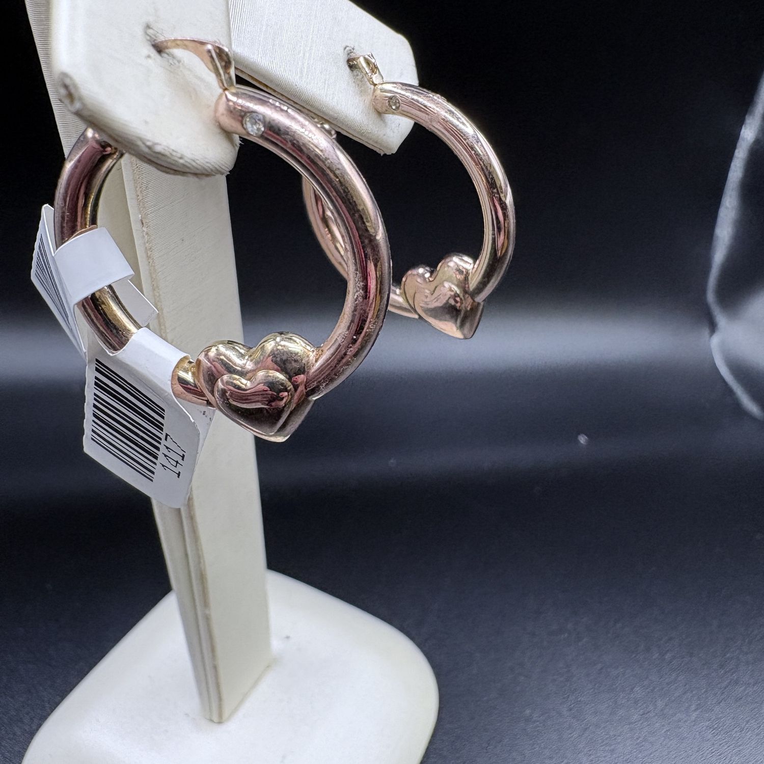 14K ROSE GOLD 1&quot; HOOPS WITH HEART DETAIL