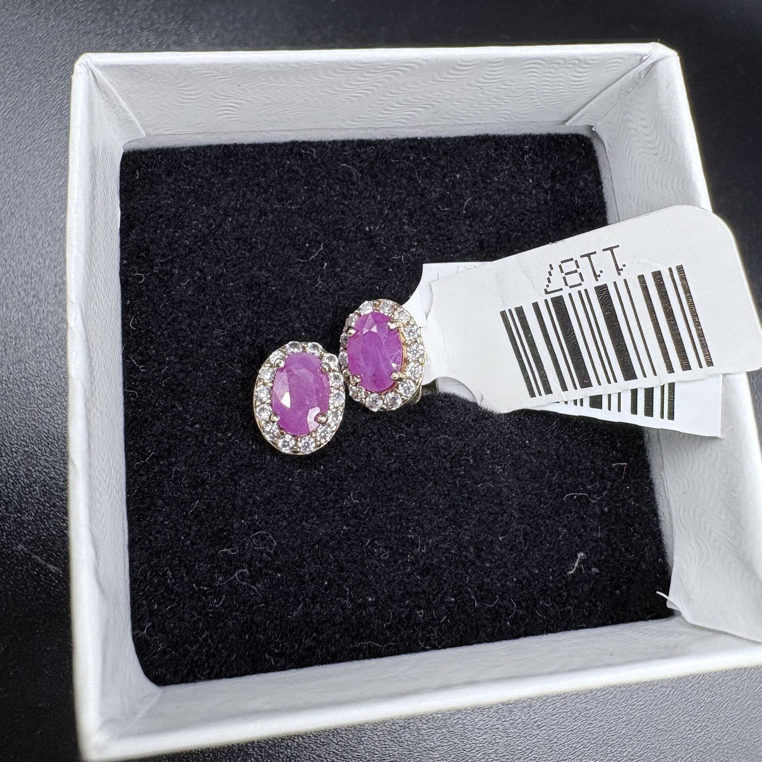 10K OVAL RUBY STUD  WITH DIAMOND HALO EARRINGS