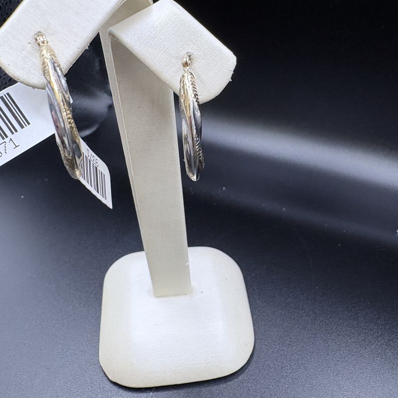 14K TWO TONE TWIST HOOP EARRINGS