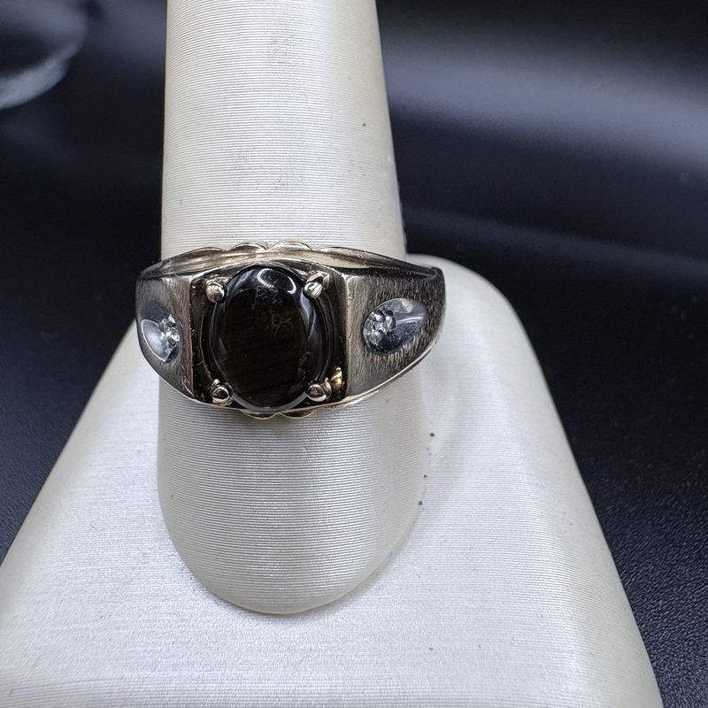 10K SHEEN SAPPHIRE &amp; DIAMOND RING SIZE 11,  5.2G