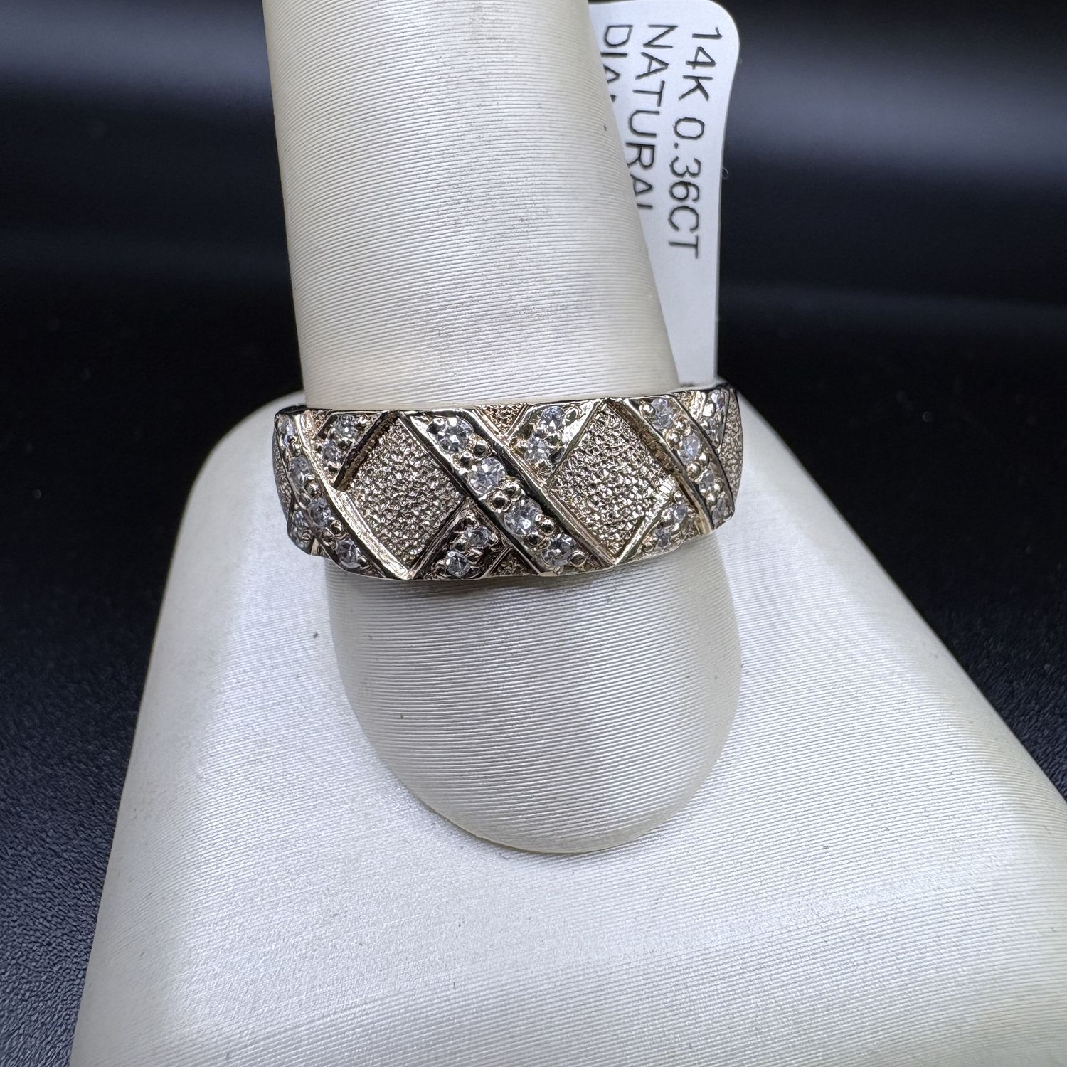 14K 0.36CT NATURAL DIAMOND MEN'S  "X" DESIGN RING  SZ10  5.3G