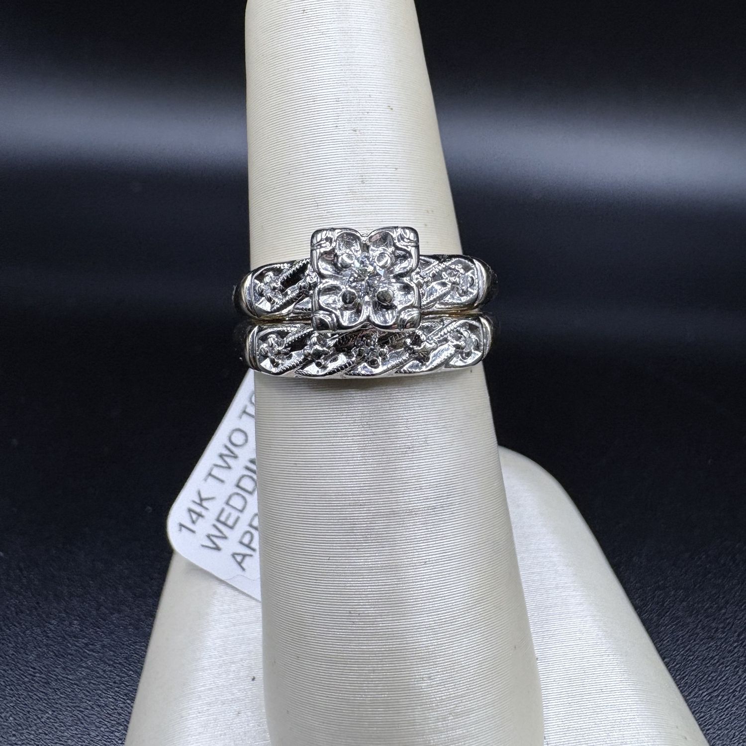 14K TWO TONE WEDDING SET APROX  0.08 TCW, SIZE 6,  3.77 GRAMS