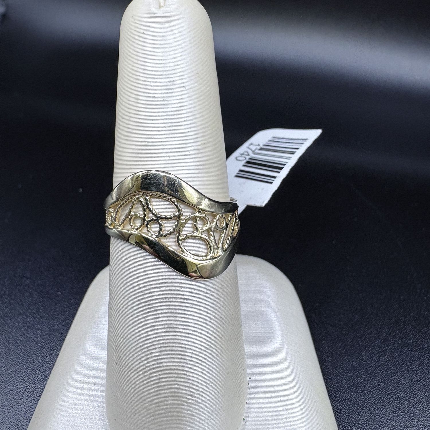 10K CURVED FILIGREE RING SIZE 7