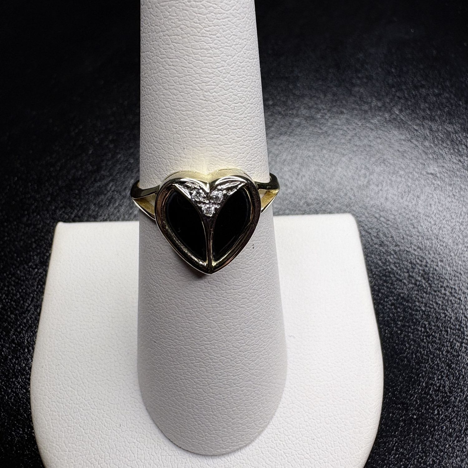 14K ONYX AND DIAMOND HEART/OWL RING SIZE 7