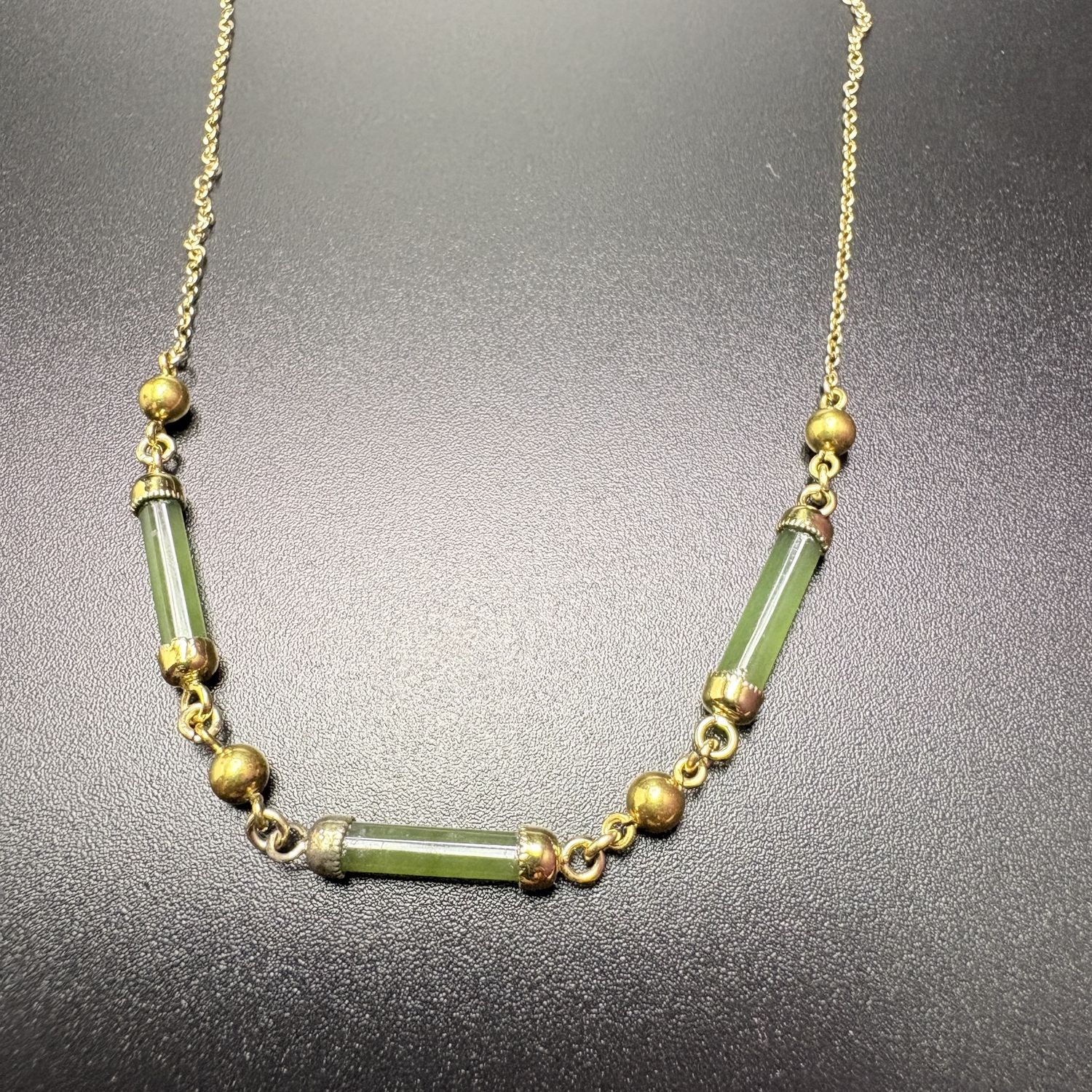 GOLD FILLED 3 JADE 16" NECKLACE