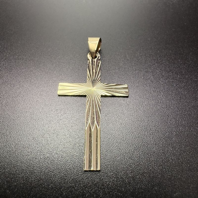 14K DIAMOND CUT 2 INCH CROSS PENDANT