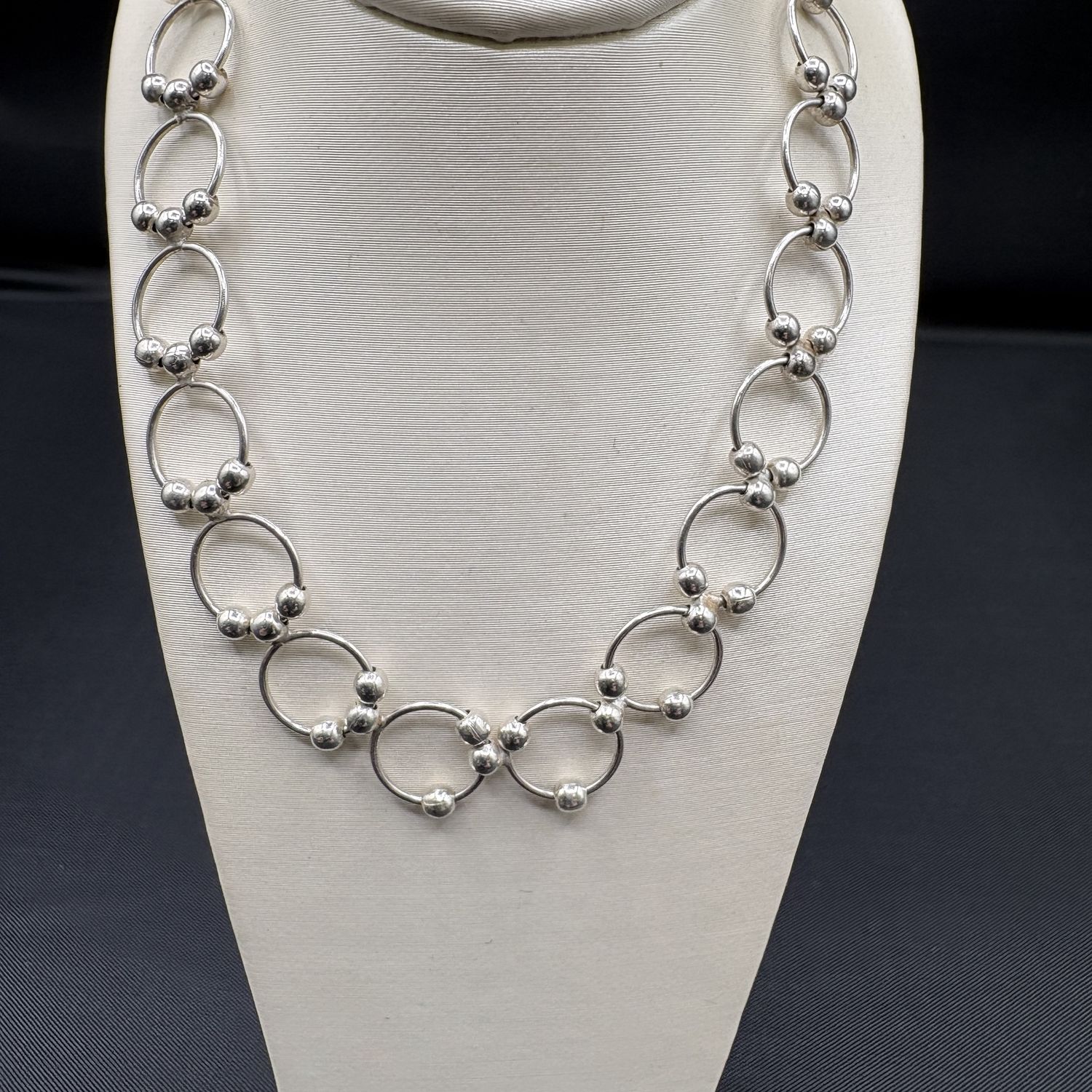 STERLING SILVER CIRCLE BEADED NECKLACE 15"