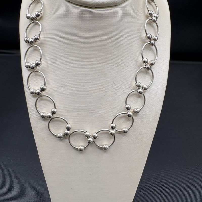 STERLING SILVER CIRCLE BEADED NECKLACE 15"