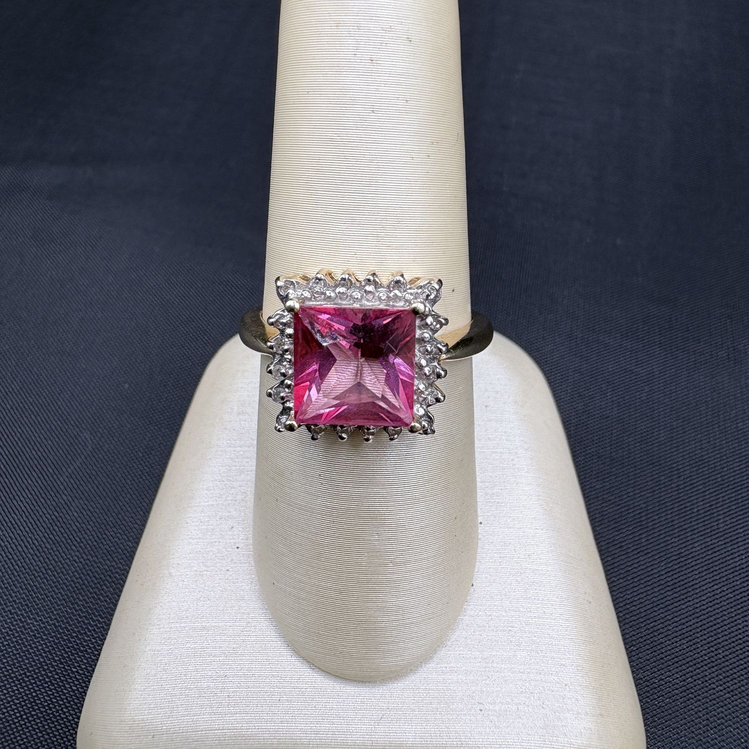 14K 8X8 PRINCESS TOURMALINE WITH 24 DIAMOND .12CTW RING SIZE 7.25