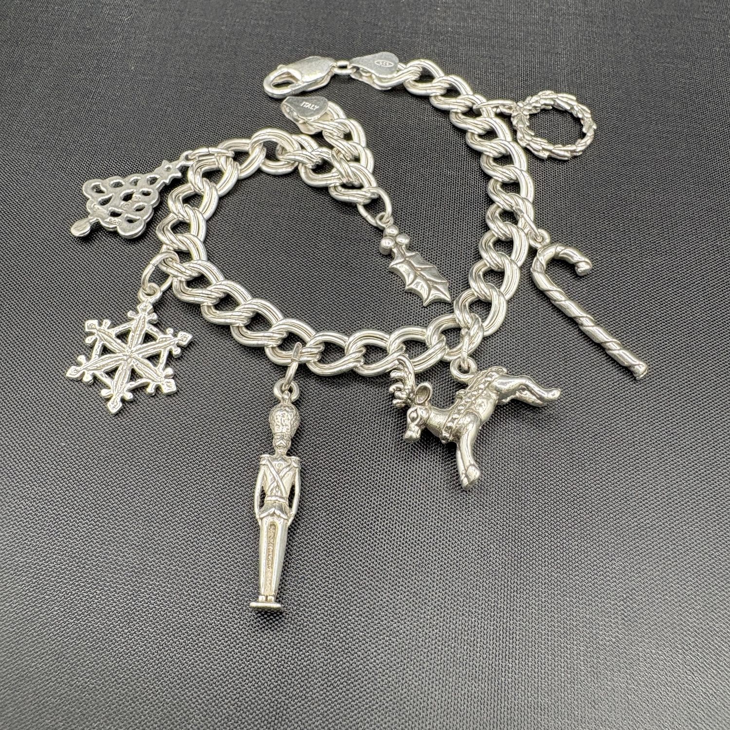 STERLING SILVER DOUBLE LINK 7.5" CHARM BRACELET