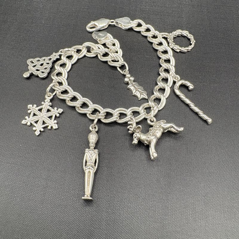 STERLING SILVER DOUBLE LINK 7.5" CHARM BRACELET