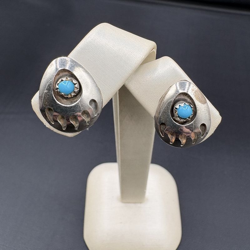 STERLING SILVER TURUOISE BEAR PAW EARRING