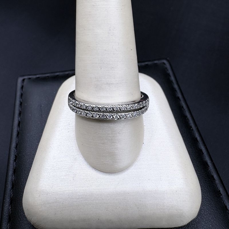 STERLING SILVER DIAMOND-2 ROW ANNIVERSARY BAND, SIZE 9, 2.4 GRAMS