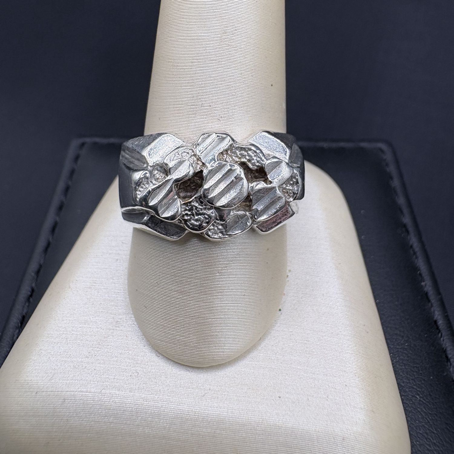 SS NUGGET RING, 1/2 INCH WIDE, SIZE 9, 8.9GRAMS