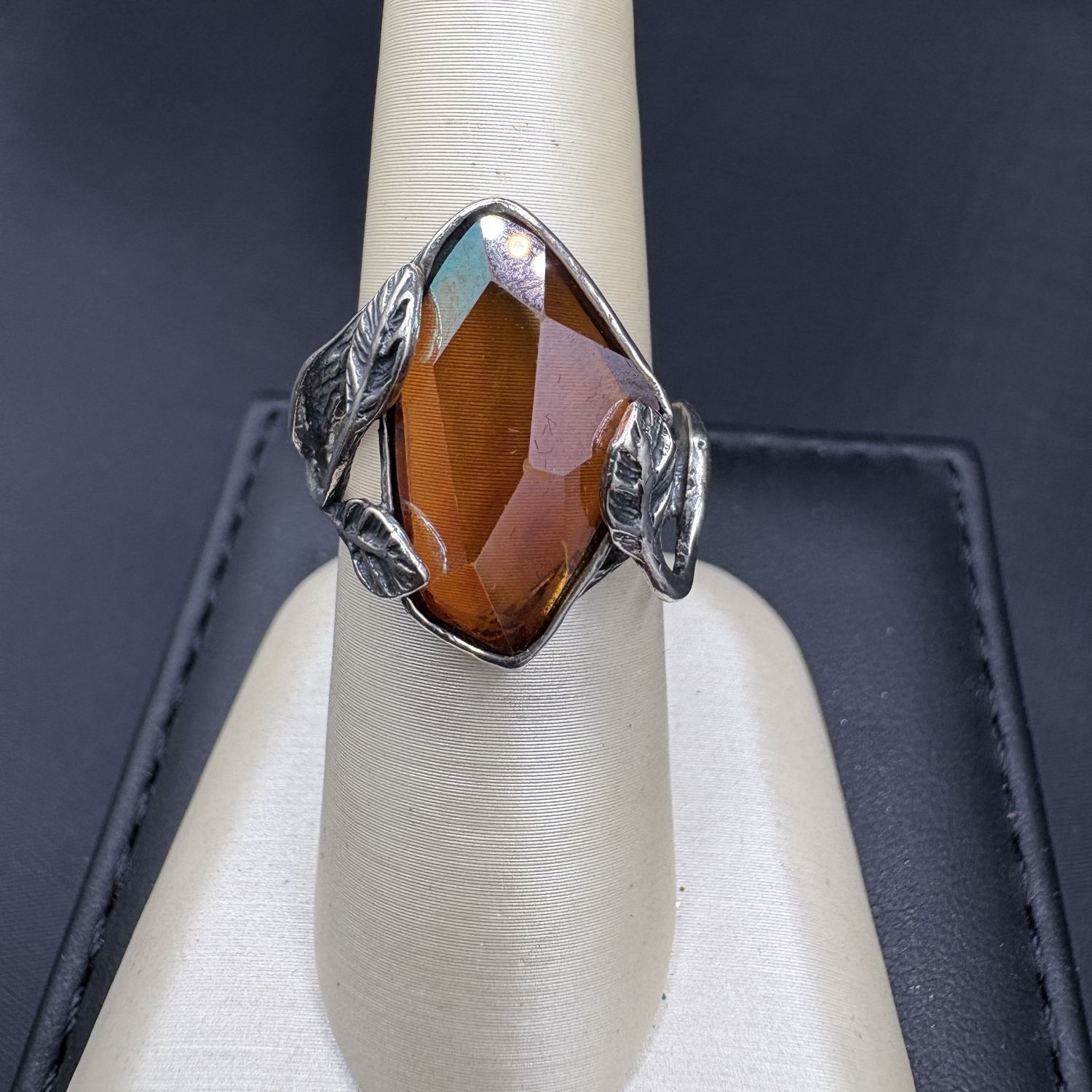 SS SILPADA BEHIVE WITH AMBER CRYSTAL RING SZ 6, 5.6G