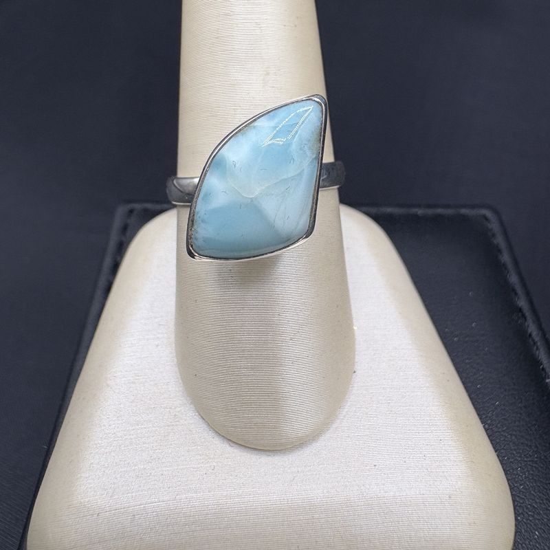 SS LARIMAR (KITE SHAPED) SPINNER RING, SIZE 7, 4.1 GRAMS
