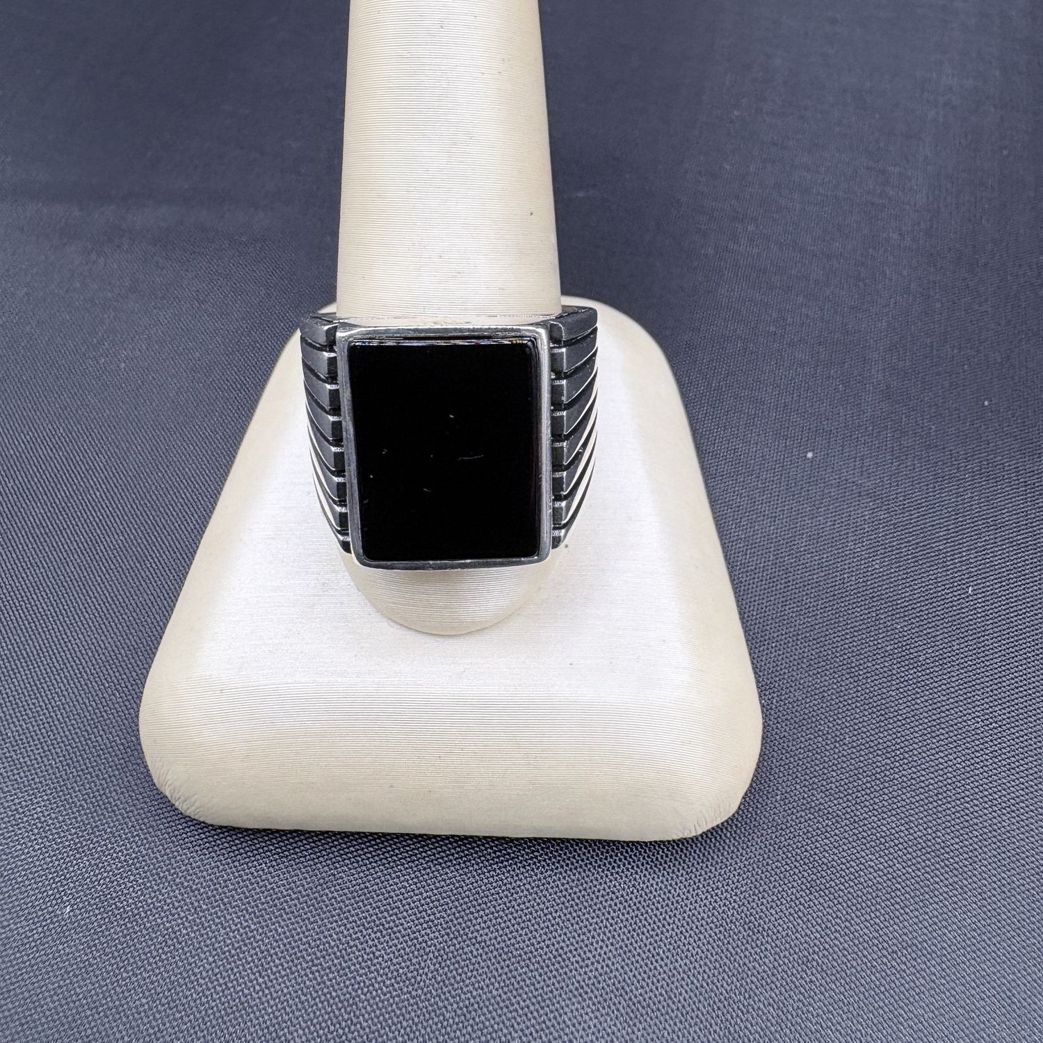 STERLING  WIDE SIGNET BLACK ONYX, RING SIZE 11
