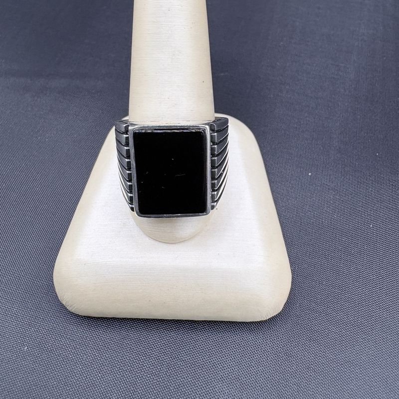 STERLING  WIDE SIGNET BLACK ONYX, RING SIZE 11