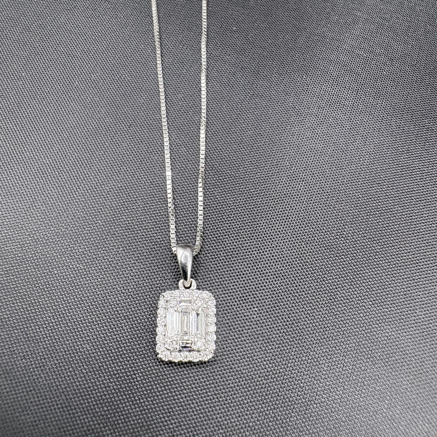 14K WHITE GOLD EMERALD CUT SHAPED DIAMOND PENDANT