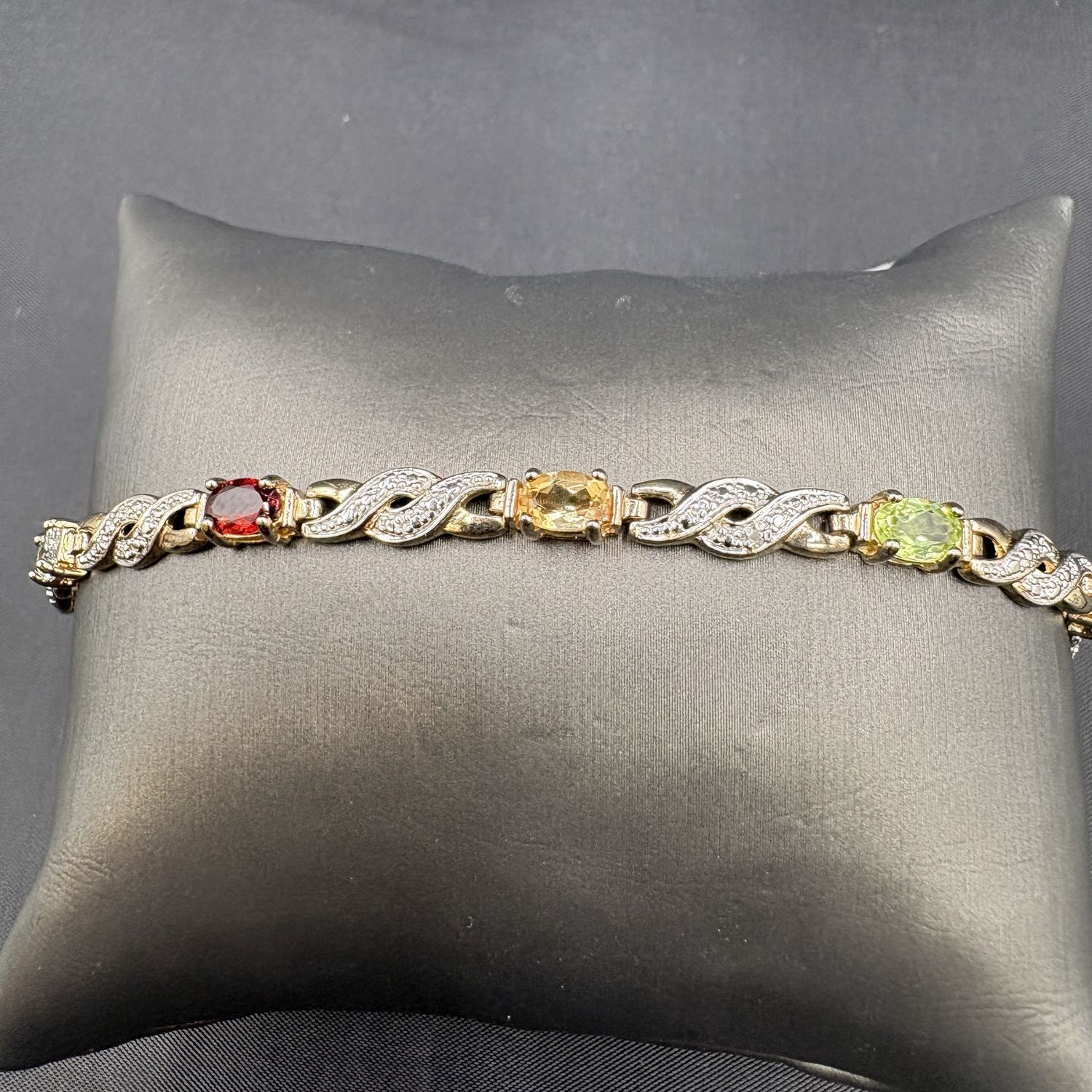 STERLING GOLD PLATED COLOR STONE 8" BRACELET
