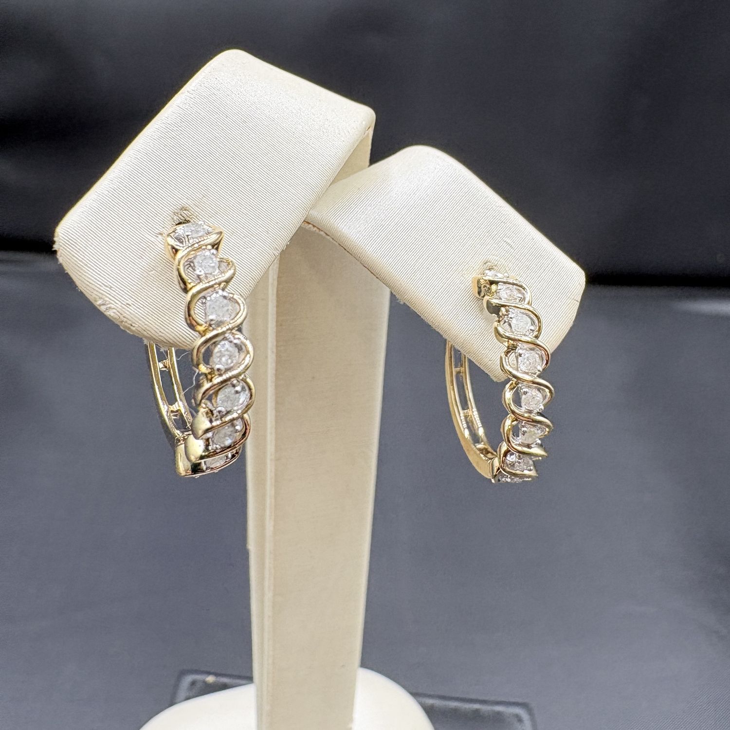 STERLING GOLD PLATED BRAIDED DIAMOND HOOP EARRING