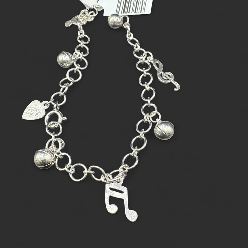 STERLING SILVER MUSIC CHARM BRACELET 8"