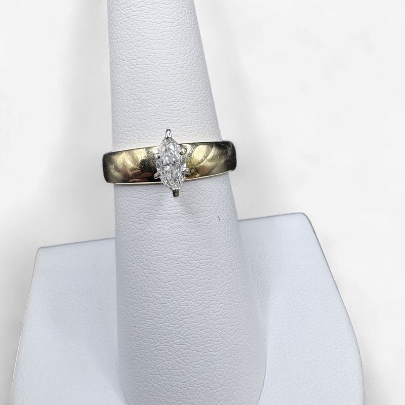 14K APROX 0.33 CT MARQUIS, WIDE BAND , SIZE 7, 3.6G