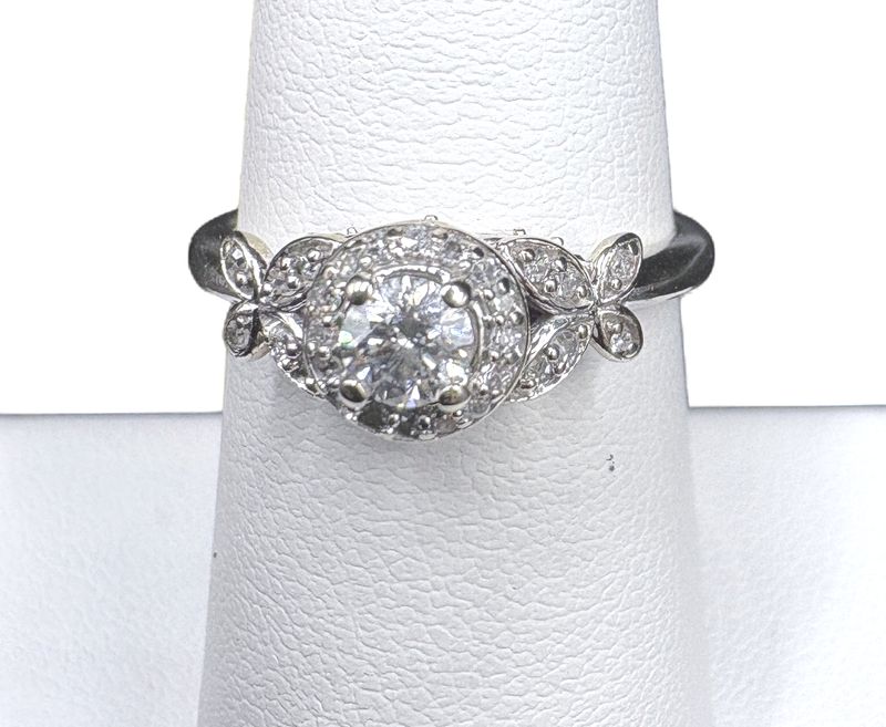 14K  1/2CTW ROUND NATURAL DIAMOND RING  WITH BUTTERFLY DETAIL SIZE 6.75