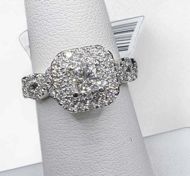 14K 1CTW VERA WANG PRINCESS DBL HALO ENGAGEMENT RING RING